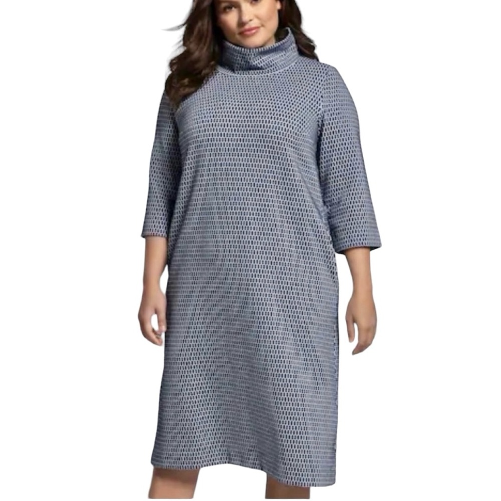 ULLA POPKEN Honeycomb Navy White Organic Cotton NEW Dress 28/30